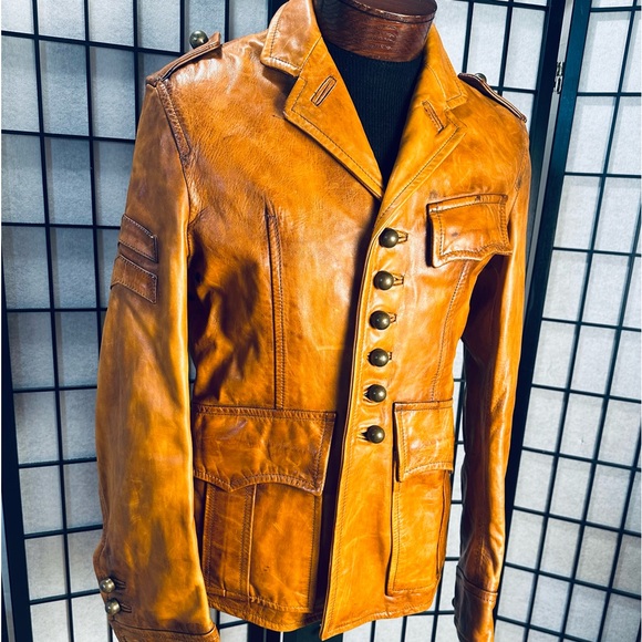 DSquared2 Vintage Camel Luxury Leather Jacket - Picture 5 of 16